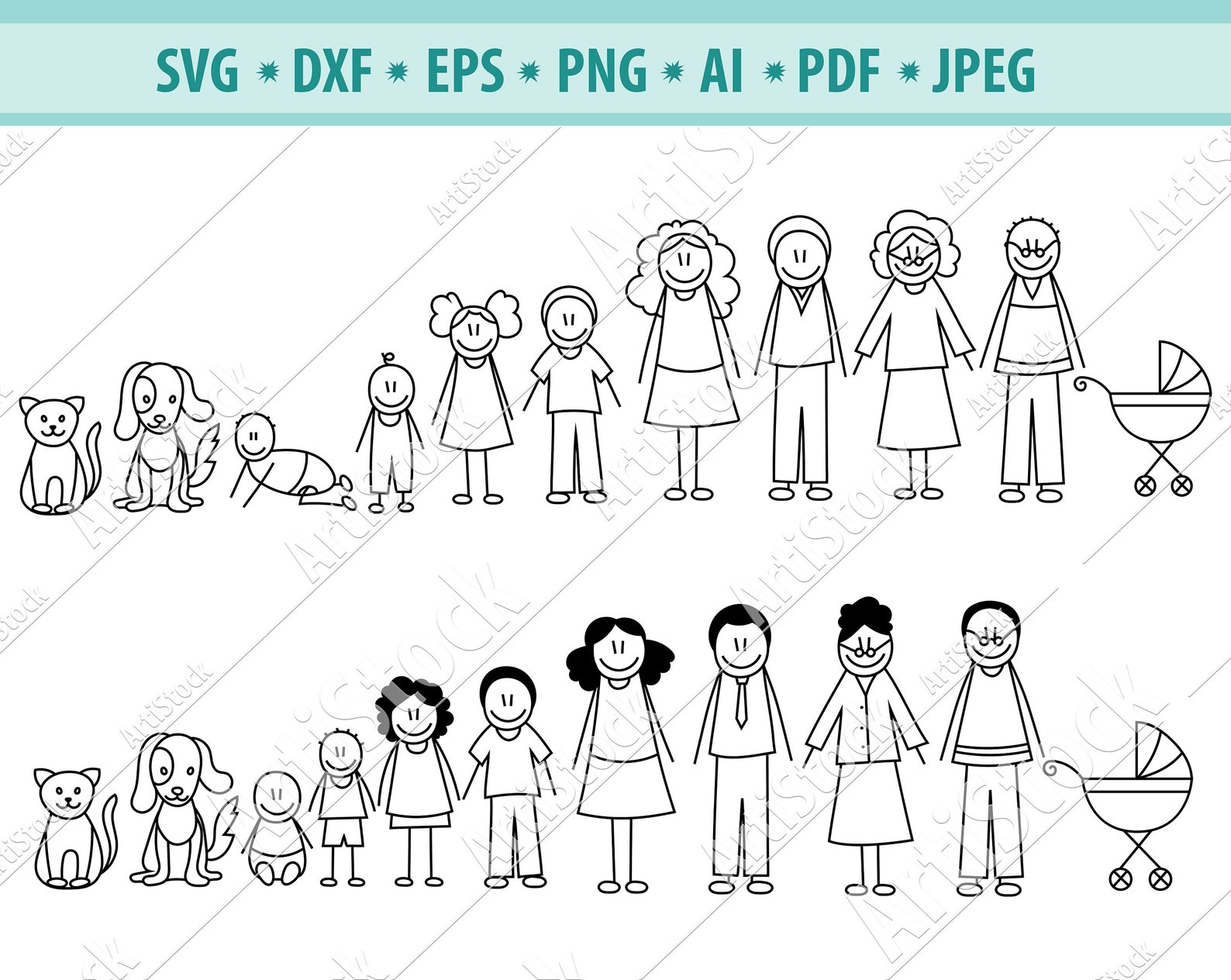 Download Stick Afro family svg bundle stick Black family cut files ...