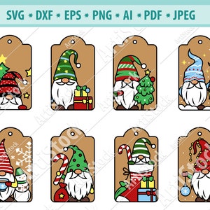 Etiquetas de gnomos de Navidad Svg, Garden Gnome SVG, Nordic Gnome Svg, Gnome Clipart, Holiday Gnome svg, Cut File, Silhouette, Present card Dxf, eps
