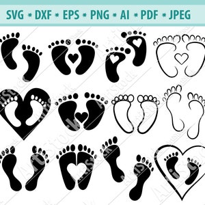 Fuß-Baby Svg, druckbare, Baby-Fuß-Druck Clipart, SVG, Cricut, Silhouette, Neugeboren, Baby Füße Mädchen junge Herz, Vektor, Clipart, PNG, Dxf, Svg