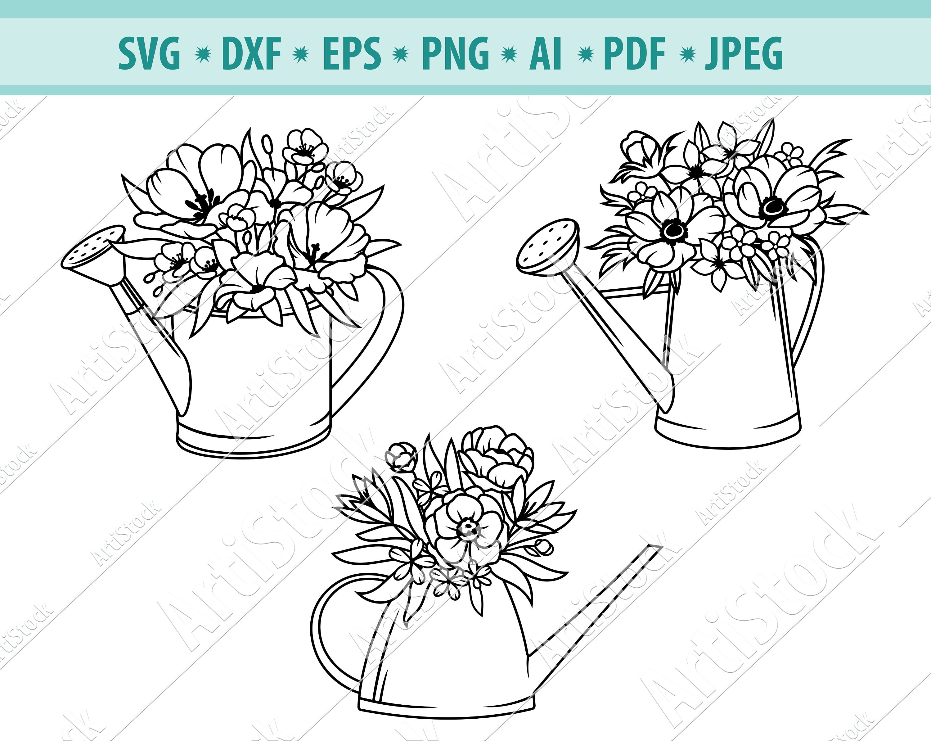 Watering Can Svg Waterin Can With Flowers Svg Bouquet of Etsy Australia
