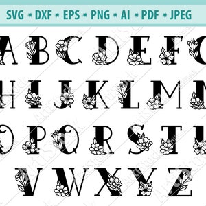 Bloemen Alfabet SVG, Kruiden alfabet svg, Botanisch alfabet svg, Bruiloft lettertype svg, Floral Letters svg, Bloemen Alfabet svg, Vectoren, Eps