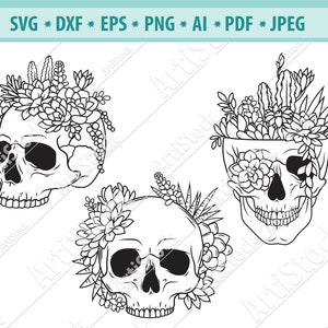 Totenkopf mit Sukkulenten SVG, Totenkopf Kaktus SVG Datei, Halloween Sukkulenten Svg, Halloween Svg, Totenkopf Sukkulenten Svg, Png, Eps