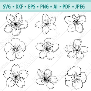 Kirschblüte SVG, Sakura Blumen Svg, Kirsche Blumen Clipart, Frühlingsblumen für Cricut, blühenden Baum Dxf, Svg, Eps, Designs Cameo-Datei