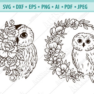 Owl SVG file, Owl with Flower SVG, Owl cut file, Night birds Svg, Floral animal Svg, Owl on branch Svg, Cute birds Svg, Eps, Png, Cricut