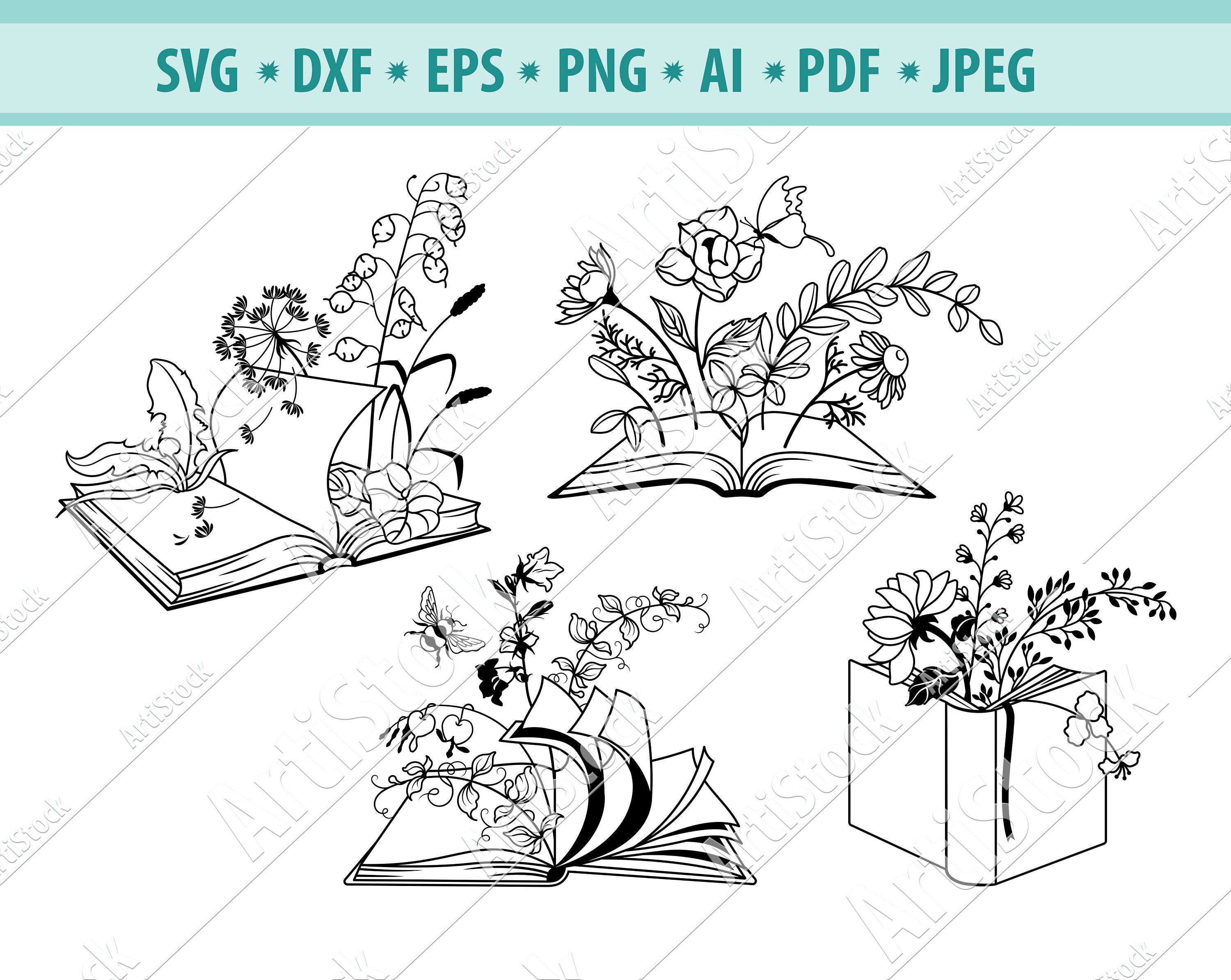 Book with flowers svg Book lover svg Reading svg Book svg Etsy