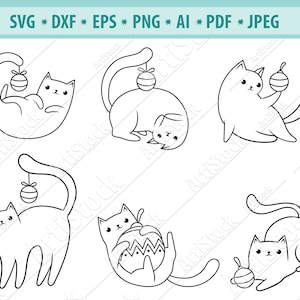 Christmas cats Svg, Funny playful cats Svg, Kitten with xmas toys svg, Cat Cut files, Meowy Christmas Svg, Holiday Kitten Svg, Vector, Eps