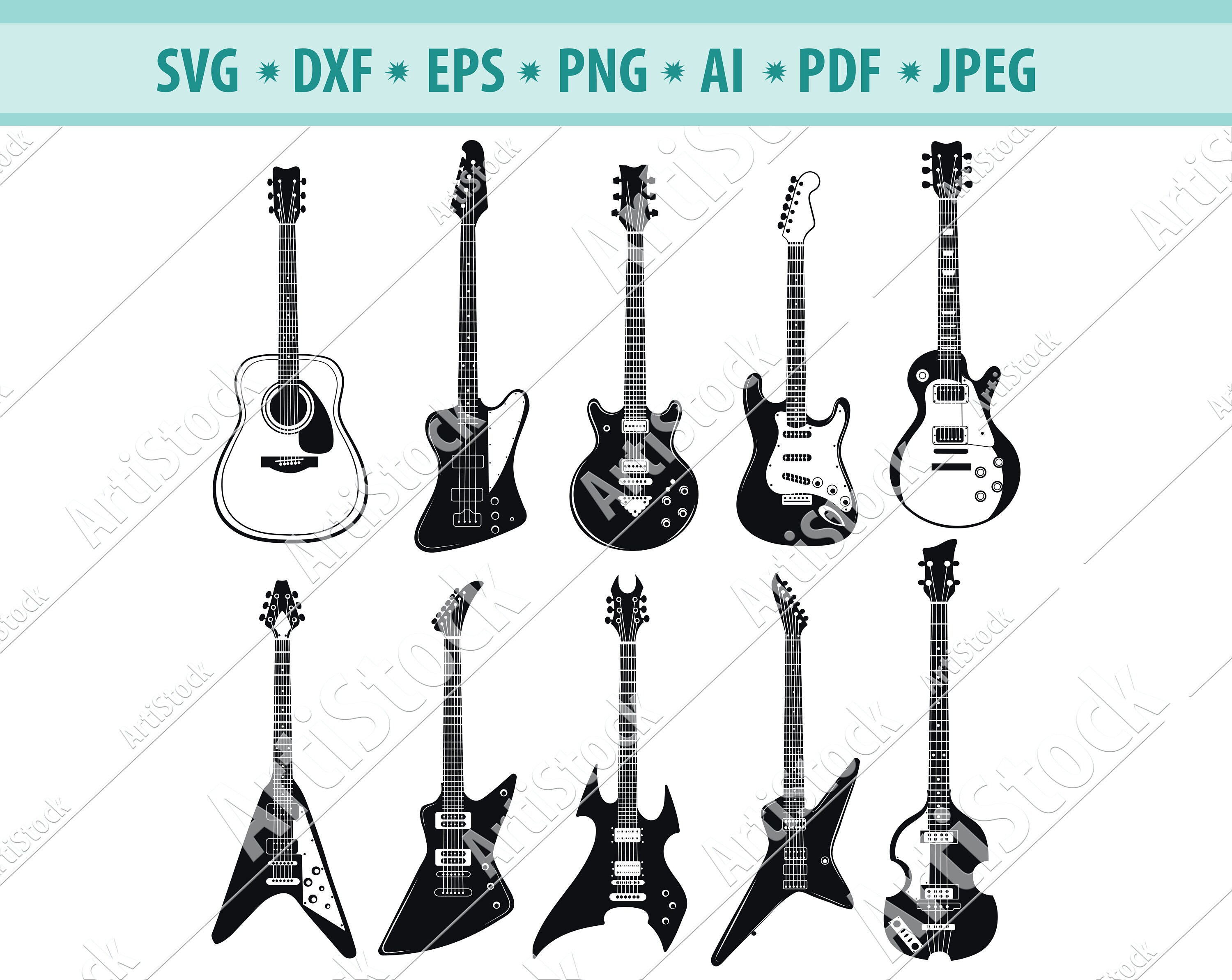 Guitar Svg Guitar Vector Guitar Silhouette Guitar Etsy