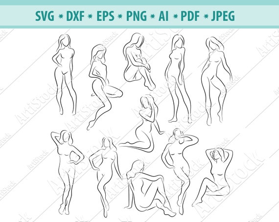 Body girl SVG, Nude girl SVG, Slender girl SVG, Outline girl svg, Silhouett...