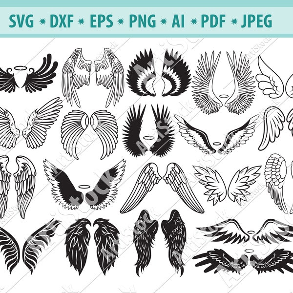 Wings Svg Bundle, Angel Wings Svg, Feather wing Svg, Wings cricut svg, Wings Angel clipart, Wings cut file, Heaven Svg, Silhouette, Png, Eps