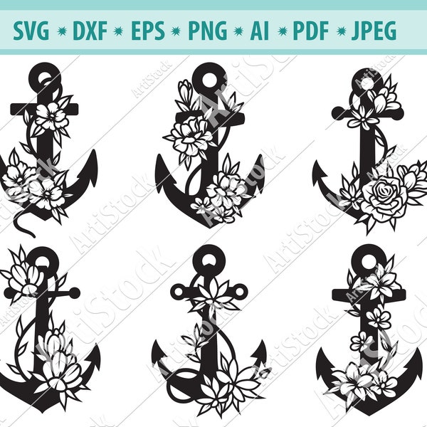 Anchor SVG file, Anchor cut file, Anchor Floral Svg, Anchor with Flowers Svg, Cruise cut file, Cruise svg, Vacation Svg, Marine Clipart PNG