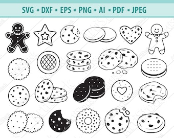Cookies Svg, Baking Svg, Christmas cookie Svg, Chocolate chip cookies Svg, Tasty bakery Svg, Gingerbread man Svg, Holiday bakery Svg, Vector