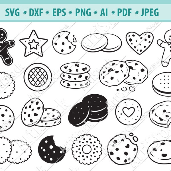 Cookies Svg, Baking Svg, Christmas cookie Svg, Chocolate chip cookies Svg, Tasty bakery Svg, Gingerbread man Svg, Holiday bakery Svg, Vector