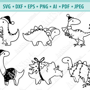 Dinosauro di Natale Svg, Santa T-Rex Svg, Holiday Cut Files, Dinosaur Santa Svg, Xmas Svg, File for Cricut, Winter svg, Dxf, Pdf, Regali svg