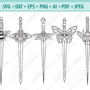Schwert svg, Schmetterling mit Dolch Svg, Insekt Schwert Svg, Insekt Schwert Schneidedatei, Messer Clip Art, Waffen svg, Dolch svg, Schwert Vektor