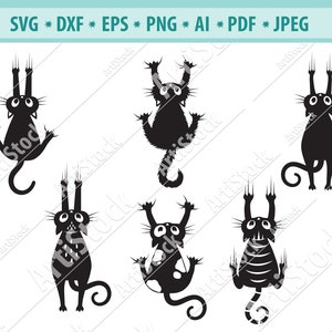 Drôle de chat Svg, Chat crissement Svg, Chat tombant Svg, Chat noir Svg, Clipart de chaton, Silhouette de chat, Autocollant de chat décalque, Fichier vectoriel, Eps, Dxf