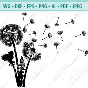 Löwenzahn Blume Blow Pedal Wunsch Natur Garten Pflanze wachsen Stamm. Svg. Eps. PNG Instant Digital Clipart Vektor Cricut Schneiden Download