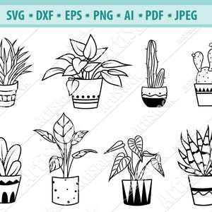 Piante SVG, Piante in vaso Svg, Houseplants Svg, Piante da giardino Svg, Flower Pot Clipart, Gardening SVG, File per cricut, Silhouette cameo, Png