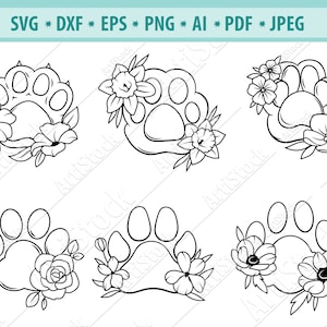 Bloemen Poten Svg, Huisdier poot Svg, Bloem Kat poot SVG, Pootafdruk Svg, Huisdieren liefhebber svg, Hond poot Svg, Svg gesneden vijl, Poot Clipart, Vector, Png, Dxf