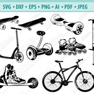 Cross-Skating Svg, Skate svg, Rollers svg, Sport veicolo a ruote Svg, Active rest Svg, Segway svg, Pogo stick svg, Bike png, File per Cricut