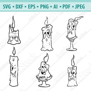 Pakiet SVG świec, Emocjonalne świece SVG, Clipart świec, Zabawna topniejąca świeca SVG, Woskowa świeca SVG, Halloween SVG, Plik dla Cricut, Png, Eps,