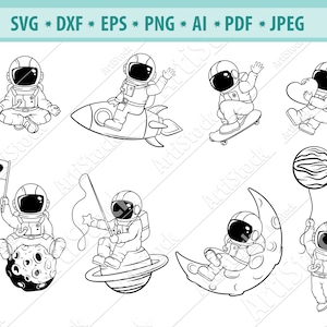 Cute Astronaut Svg, Kid astronaut Svg, Space Svg, Spaceman with heart Svg, Astronaut cut file, Universe Svg, Silhouette, Eps, Png, Jpg