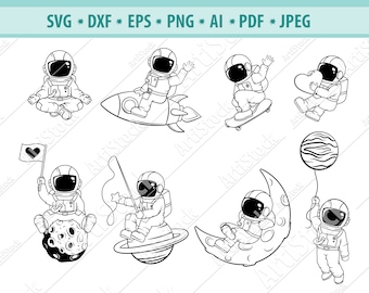 Cute Astronaut Svg, Kid astronaut Svg, Space Svg, Spaceman with heart Svg, Astronaut cut file,  Universe Svg, Silhouette, Eps, Png, Jpg