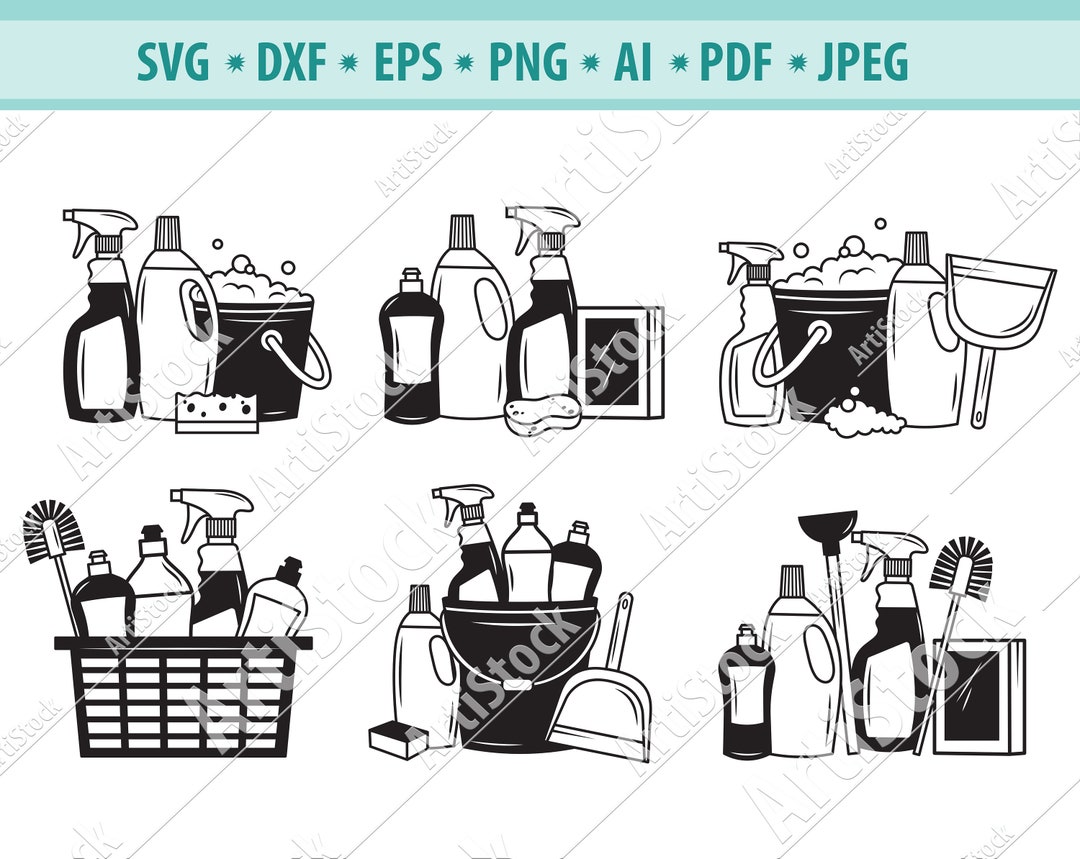 Cleaning Supplies Svg, Cleaning Tools Svg, Cleaning Service Svg