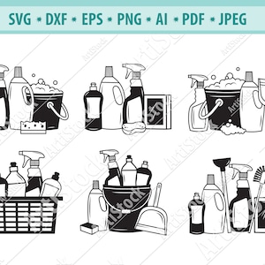 Cleaning Supplies Svg, Cleaning Tools Svg, Cleaning Service svg, Housekeeper svg, Files for Cricut, Cleaning Clipart, Vector, Png, Dxf, Eps