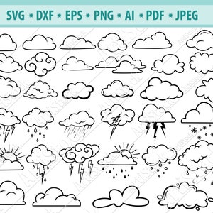 Cloud Svg Bundle, Weather cloud svg, Thunderclouds svg, Weather SVG, Rain Cloud Svg, Clouds clipart, Svg Cut File, Lightning Svg, Dxf, Png