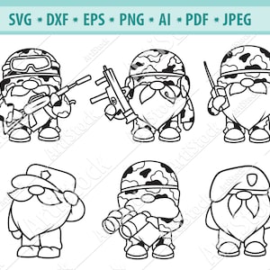 ノームの軍事 SVG、ドワーフの戦士 SVG、武器 SVG、保護 SVG、北欧のノーム SVG、ノームのクリップアート、迷彩 SVG、Eps、Png、ベクター