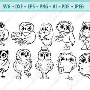 Eule mit Kaffee SVG Bundle, Eulen Clipart, Vögel Svg, Eule mit einer Tasse, Eule Svg, Winter eule Svg, süße Eule Png, Dateien für Cricut, SVG, PNG, Dxf