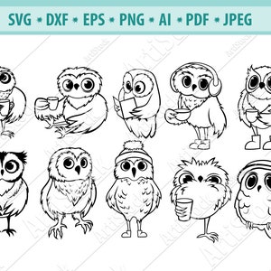 Owl with coffee SVG bundle, Owls clipart, Birds Svg, Owl with a cup, Owl Svg, Winter owl svg, Cute owl Png, Files for cricut, SVG, PNG, Dxf