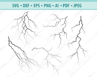 ひび割れデジタルクリップアート、ひび割れ SVG、稲妻 SVG インスタントダウンロード、ひび割れステンシル、稲妻 SVG、ベクターひび割れ、Eps、SVG、Dfx。Cricut