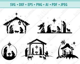 Nativity SVG, Nativity scene svg, Christmas SVG, Holiday Decoration Decal, jesus baby svg, Nativity Cricut, Silhouette files svg dxf png jpg