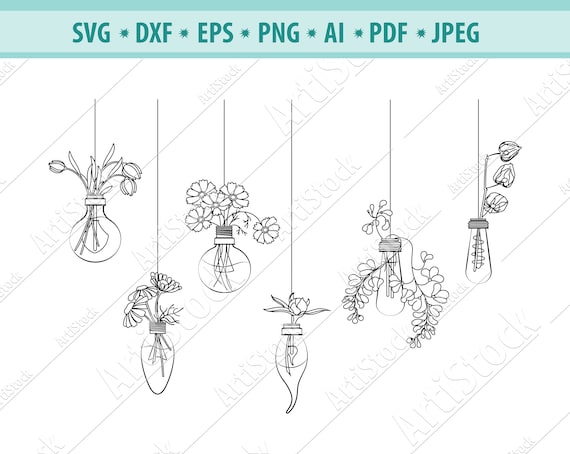 Floral Lightbulb SVG, Flower lamp Svg, Wildflowers Svg, Flower Svg file, Lightbulb Clipart, Lightbulb Silhouette, Bulb Cut File, Eps, Png