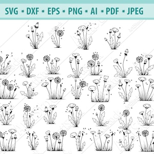 Löwenzahn Blume Svg, Natur Wunsch Svg, Garten Pflanze Svg, wachsen Stamm SVG. Eps. PNG Instant Digital Clipart Vektor Cricut Schneiden Download
