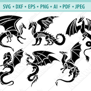 Silhouette Dragon Svg, Flying Dragon Svg, Fantasy Dragon SVG, Dragon Clipart, Files for Cricut, Ancient animals Svg, Dragon Decal Svg, Dxf