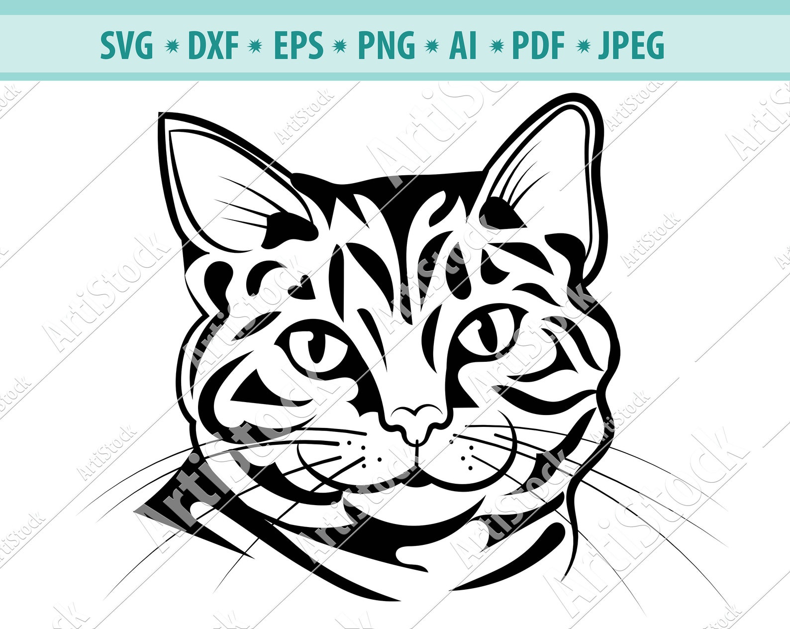 Cat SVG File, Stylized Cat Silhouette Svg, Png, Dfx, Cat Image, Line ...