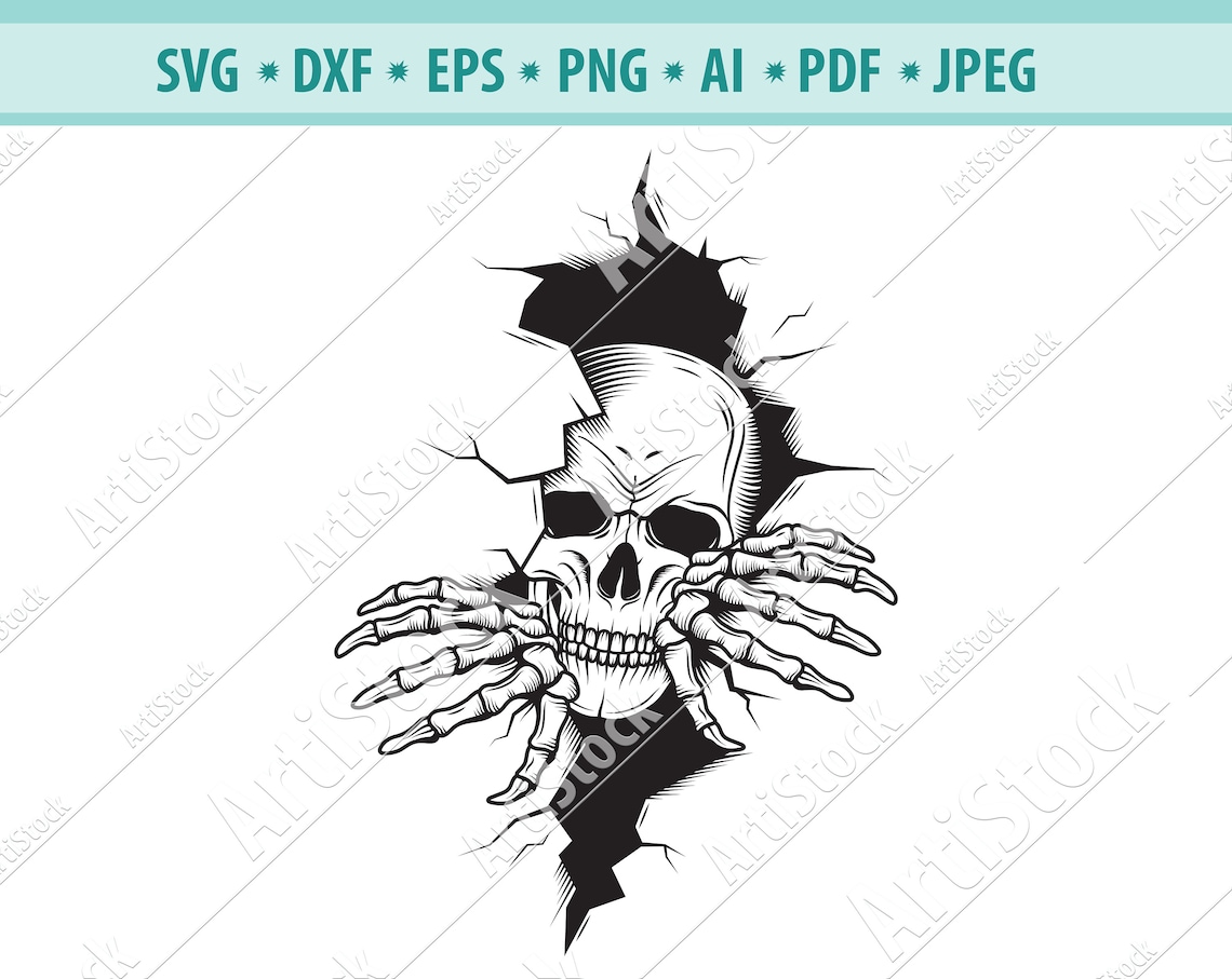 Peeking Skeleton Svg Skeleton Breaking Through Wall Svg Etsy