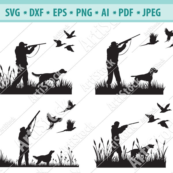 Pheasant Hunting Svg, Hunting Dog Svg, Hunting Svg, Duck Hunter Svg, Hunt clipart, Hunting Season Svg, Duck hunt svg, Silhouette, Eps, Dxf