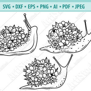 Slakken SVG Bestand, Naaktslakken SVG, Bloemslak svg, Tuininsecten Svg, Slakkenclipart, Bloemenslakken Svg, Cricut bestand, Bloem Svg, Dxf, Jpg, Eps