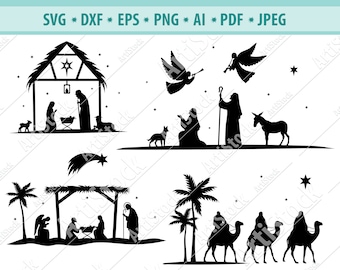 Nativity SVG, Nativity scene svg, Christmas SVG, Holiday Decoration Decal, jesus baby svg, Nativity Cricut, Silhouette files svg dxf png jpg