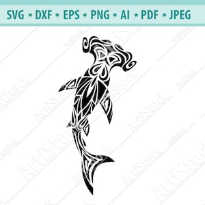 Tribal Shark SVG, Animal Clipart, Ocean marine animals SVG, Summer Svg, Hawaii tropical fish Svg, Hammerhead shark Svg, Silhouette