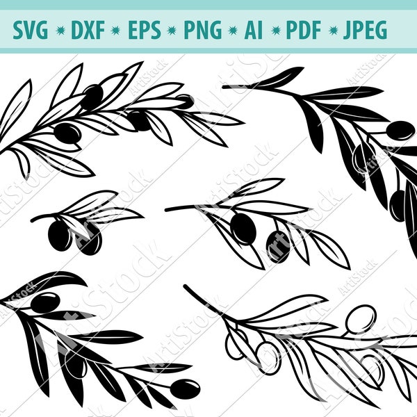 Olive branch Svg, Olive Svg, Olive clipart, Olive Silhouette, Botanical Svg, Laurel Wreath svg, Olives leaf Svg, File for cricut, png, eps