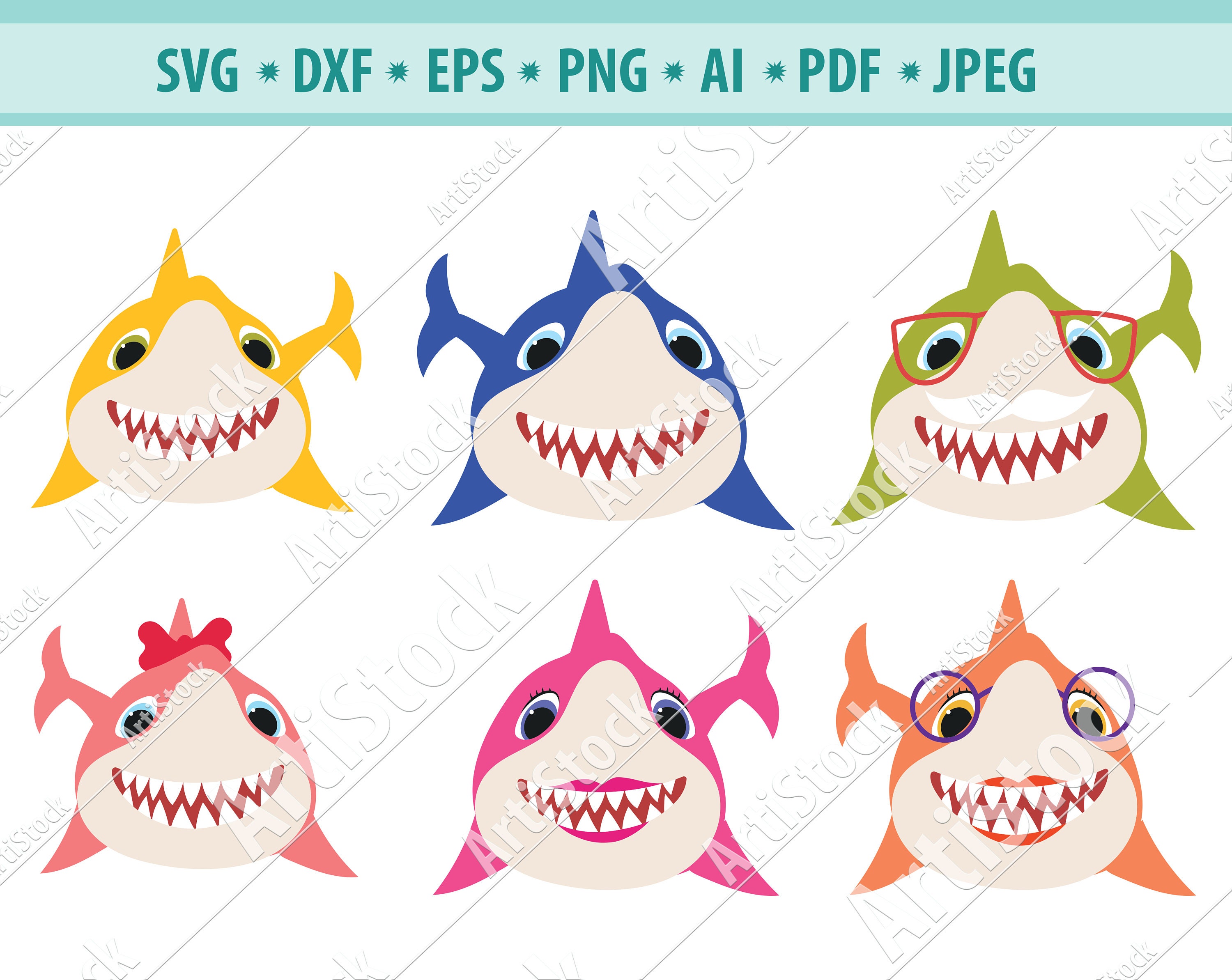 Baby Shark Svg Shark Family Svg Bundle Shark Family Printable Etsy