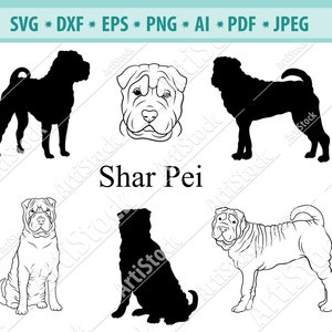 Shar Pei SVG, Shar Pei Silhouettes, Dog Breeds SVG, Chinese Shar-Pei SVG, Cute dog Svg, Digital Cutting File, Cricut Cut, Dxf, Jpg, Eps, Png