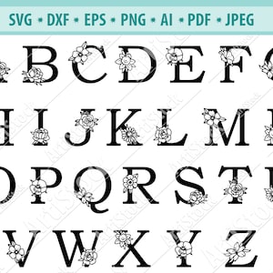 Alfabeto floral SVG, Alfabeto de ervas svg, Alfabeto botânico svg, Fonte de casamento svg, Letras florais svg, Alfabeto de flores svg, Monograma svg