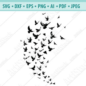 Zwerm vogels SVG Vector, silhouet van vogels SVG, vliegende vogels voor de cricut, vogels gesneden bestanden, zwerm vogels clipart, Dfx-Eps-Ai-Png-Cricut