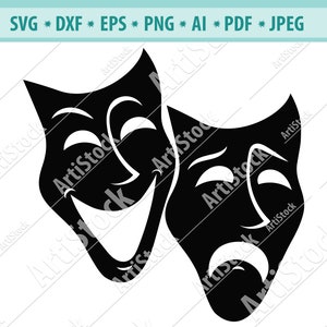 Commedia tragedia svg svg/clipart/commedia/tragedia sagoma/teatrale maschera cricut taglio file/maschera clip art/digital download/disegni/svg