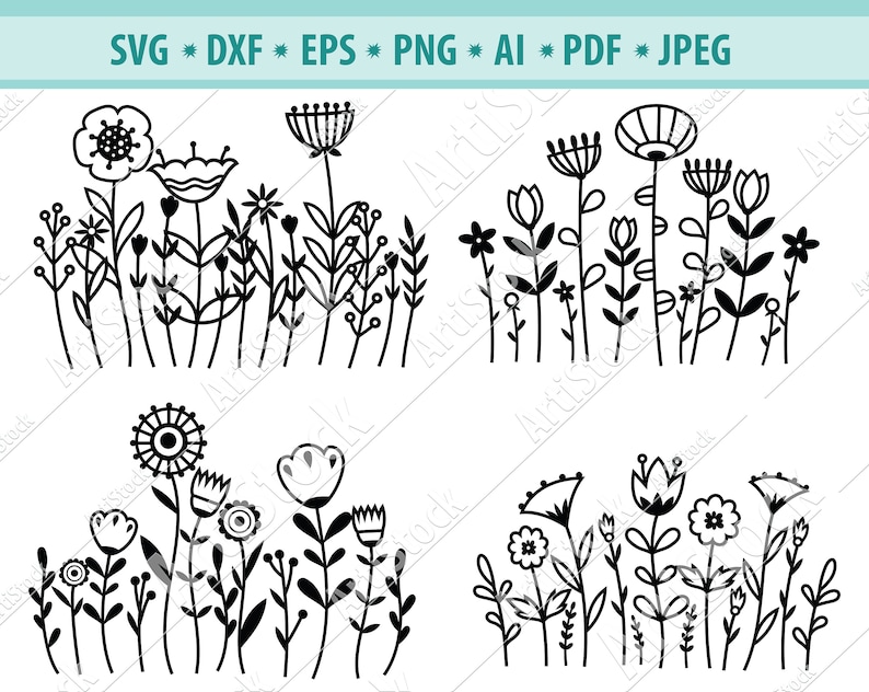 Field Plants Svg Garden Plant Svg Floral Wall Stickers Svg | Etsy